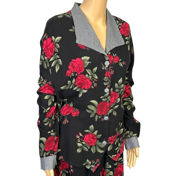 Vintage Jessica Scott Woman Womens 22W Black Red Floral Blouse & Skirt Set - Picture 5 of 11